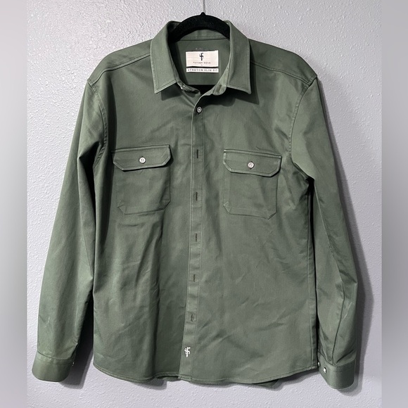 Father Sons Mens Stretch Slim Fit Button Down Shirt Green Sz LG Jas Cotton Blend - Picture 1 of 6